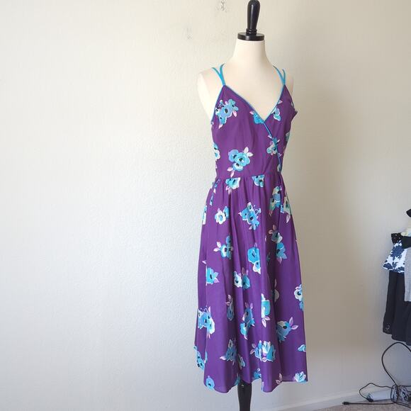 Vintage 60s 70s Dress Womens 11 M Purple Floral MCM Housewife Babydoll Frock - Picture 15 of 16